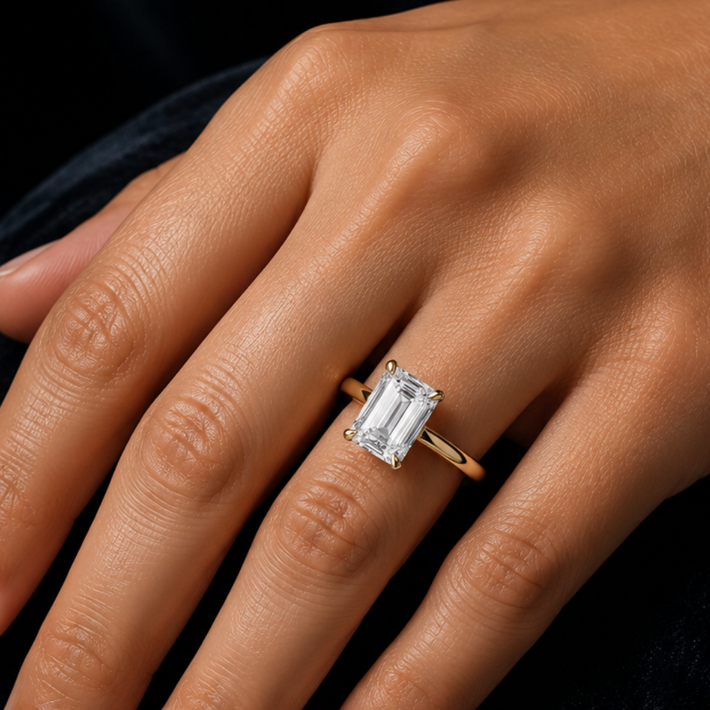 14K Gold Emerald Cut Lab Grown Diamond Engagement Ring for Women