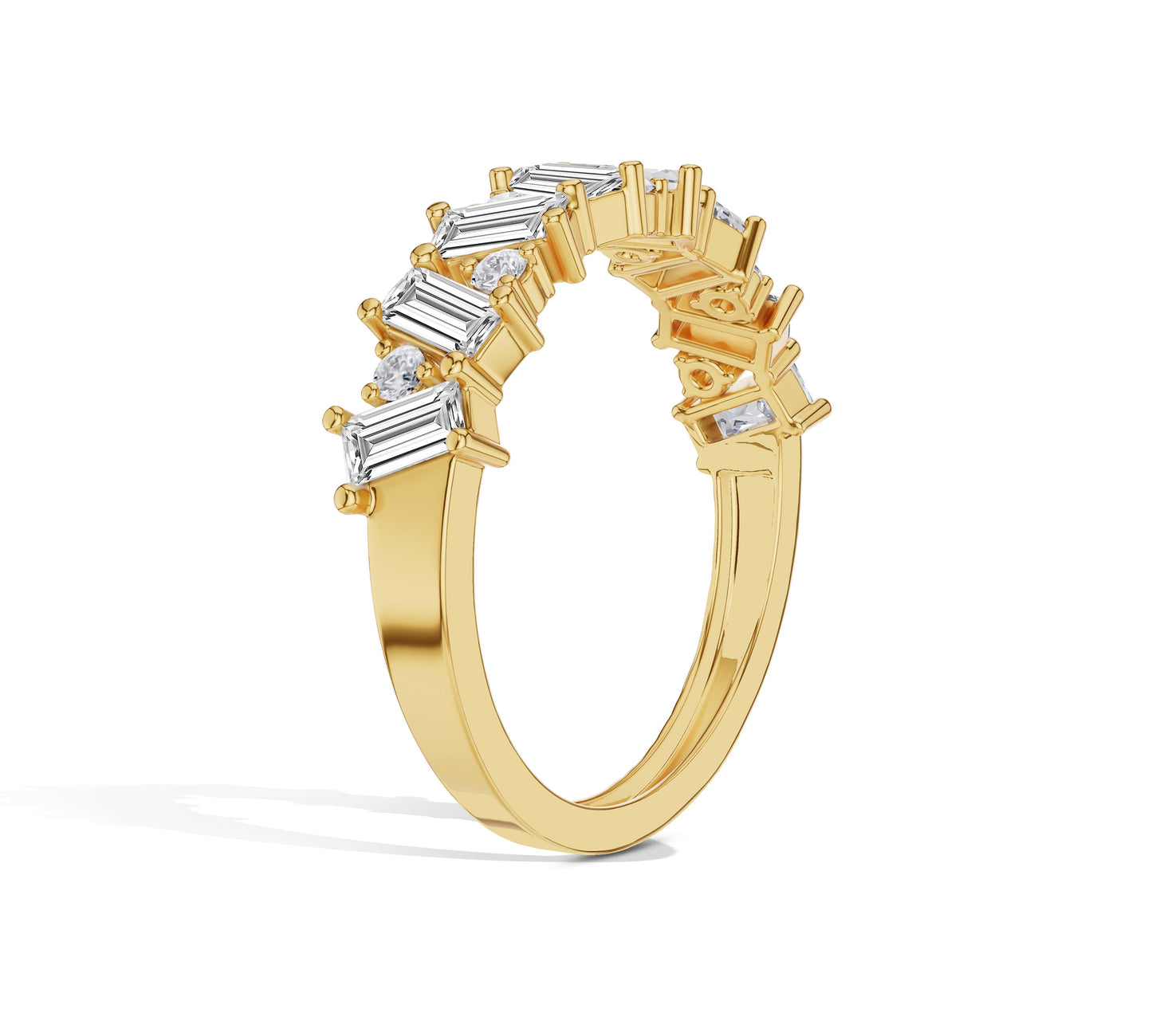 Staggered band with round and baguette cuts