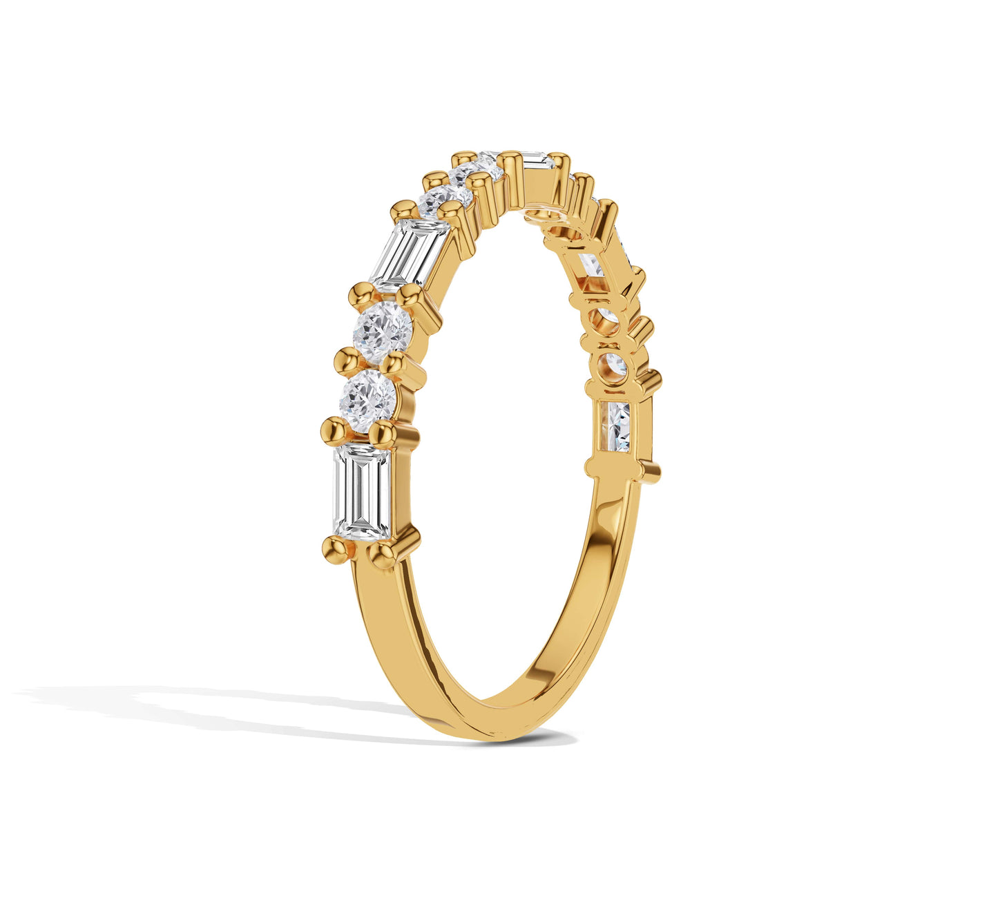 Round & Double Baguette Diamond Wedding Band