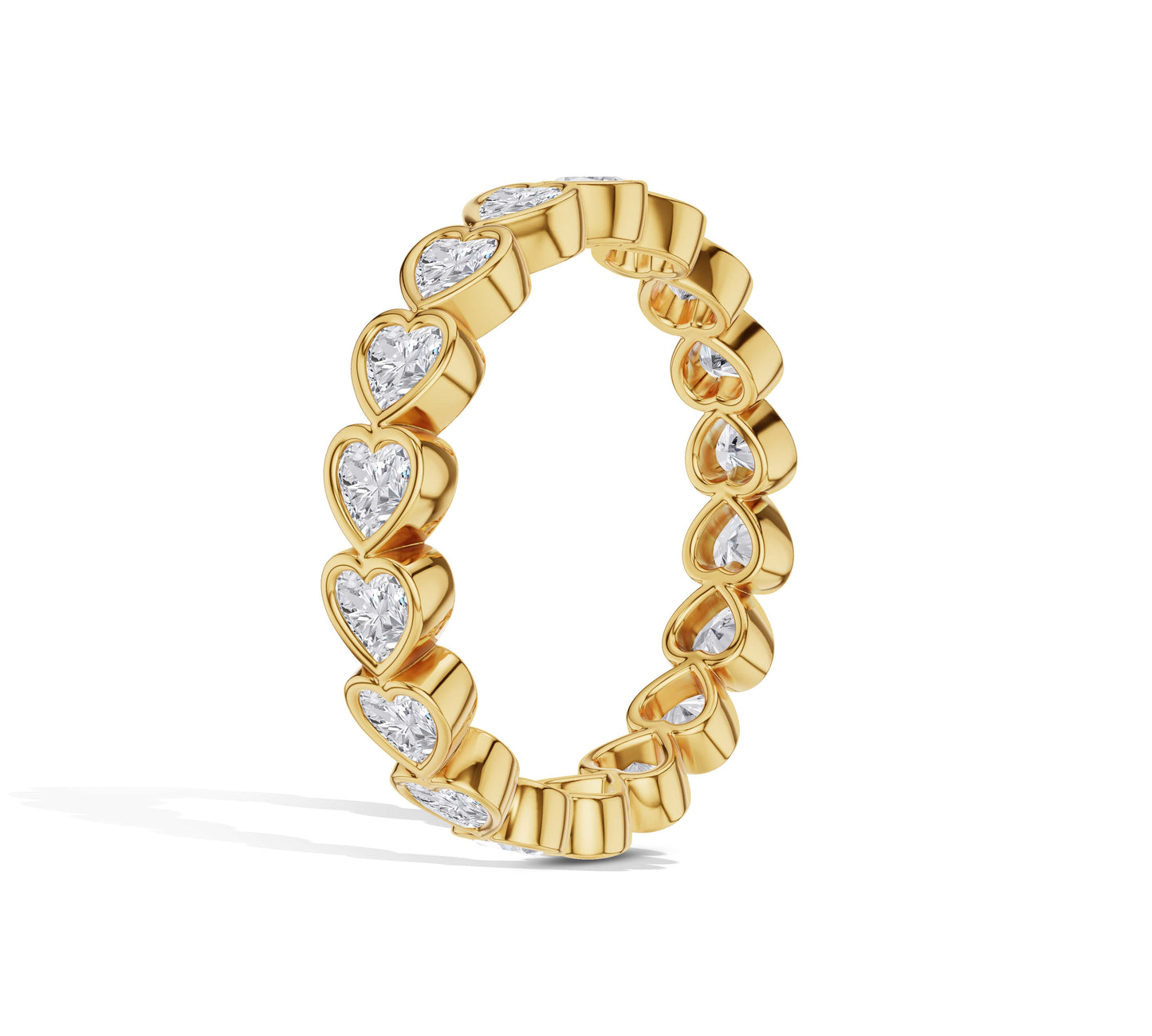 18K yellow gold full eternity ring with heart diamonds