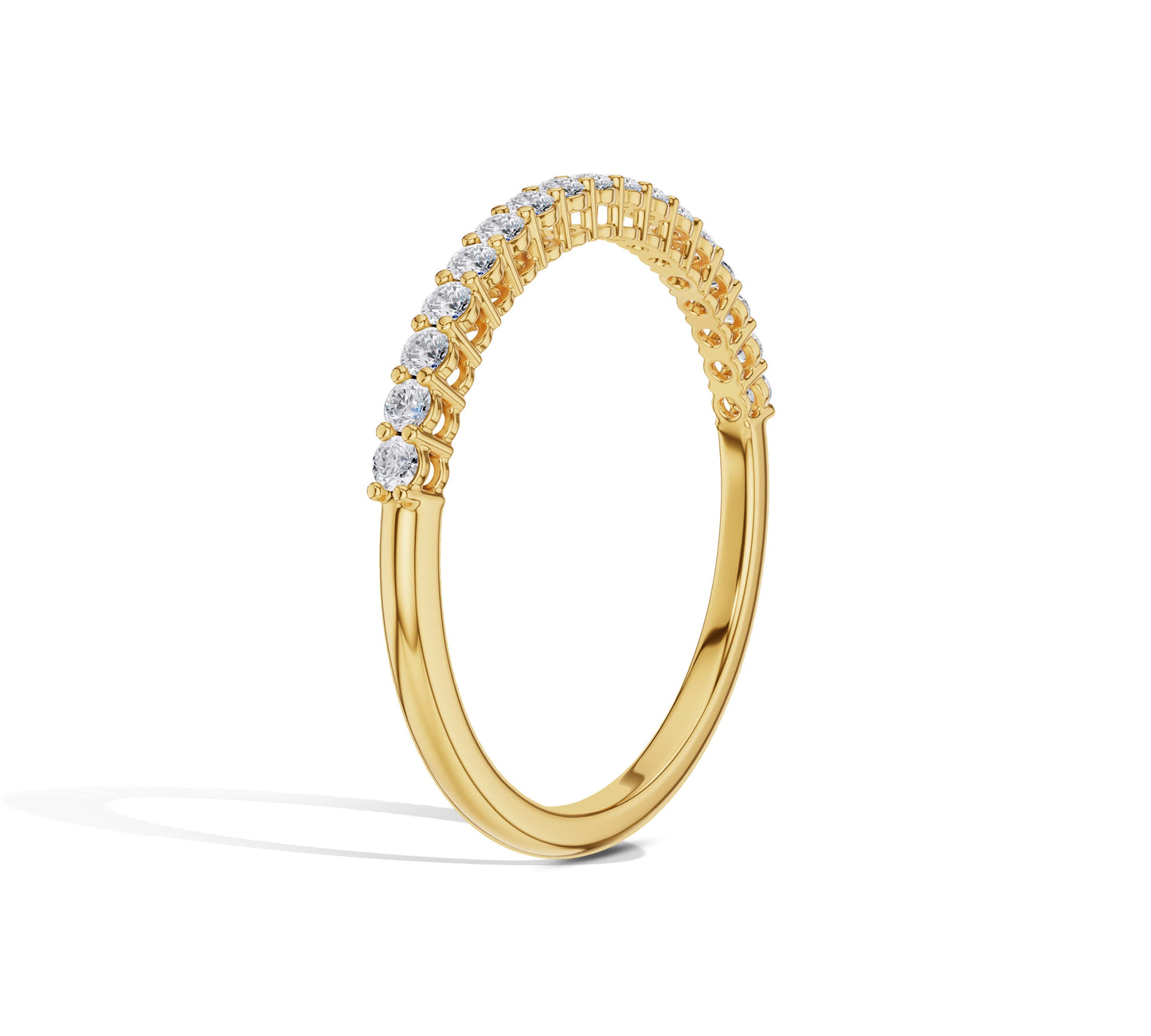 14K gold wedding band with round diamonds