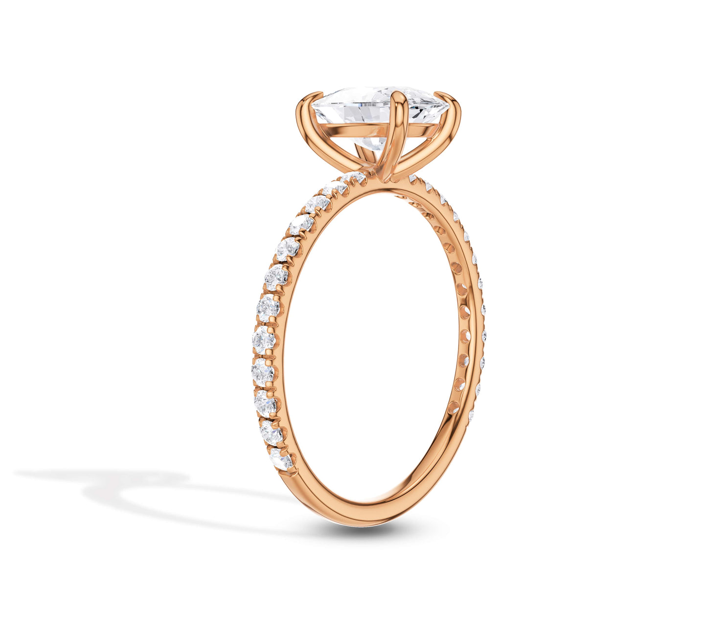 Elegant rose gold engagement ring with lab-grown cushion cut center