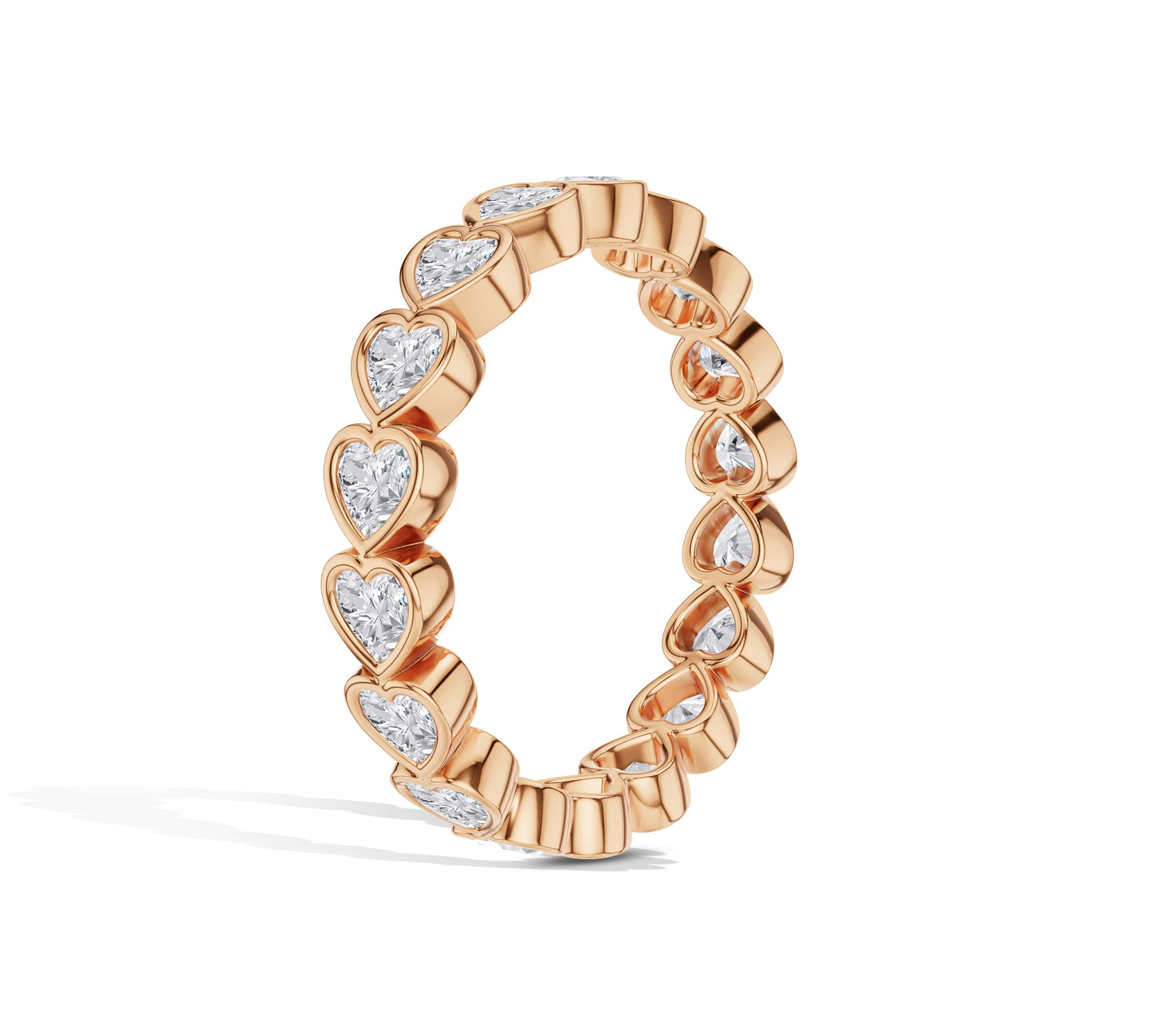 Rose gold full circle eternity band with heart diamonds