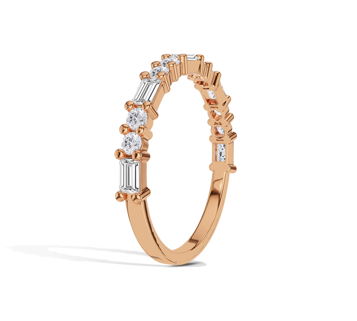 White Gold Round and Baguette Diamond Band