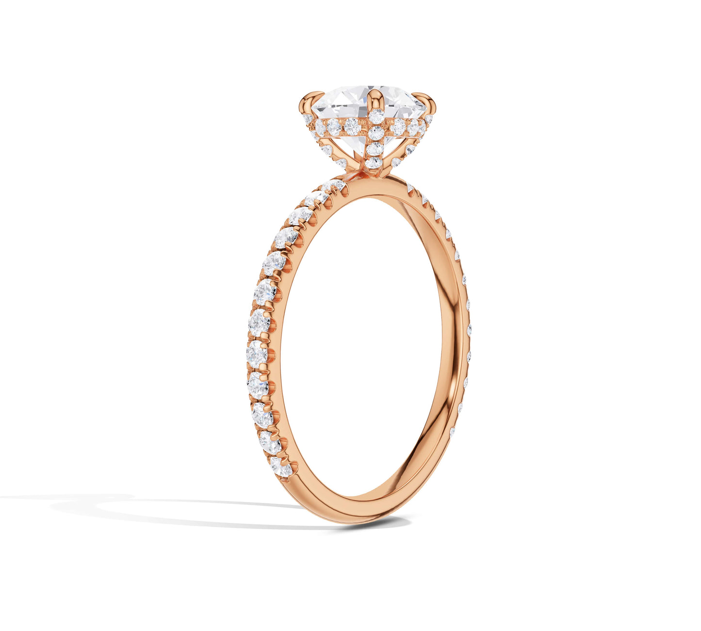 Side profile of solitaire engagement ring with sparkling details