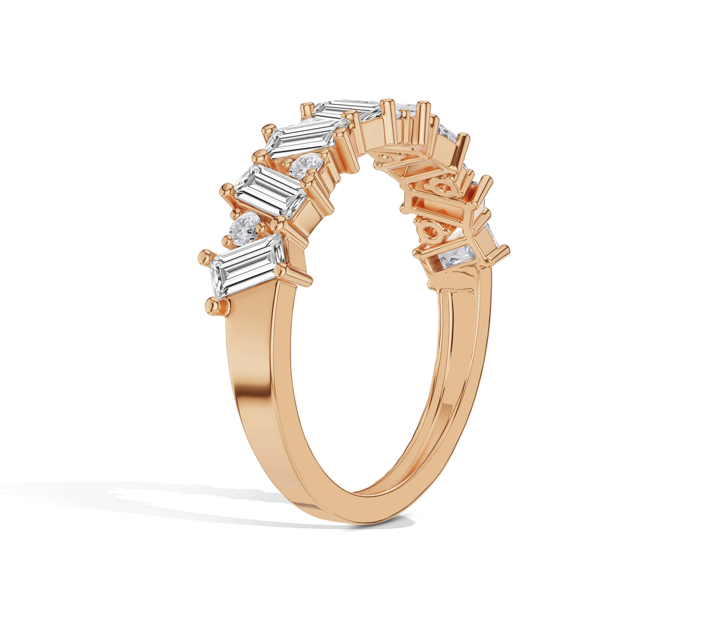 Multi-shape diamond ring in prong setting
