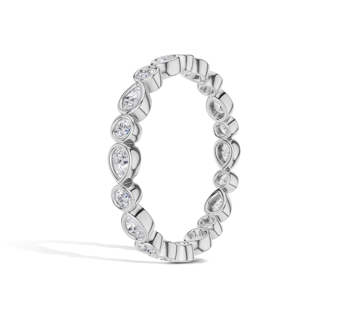 Modern bezel diamond band in white gold