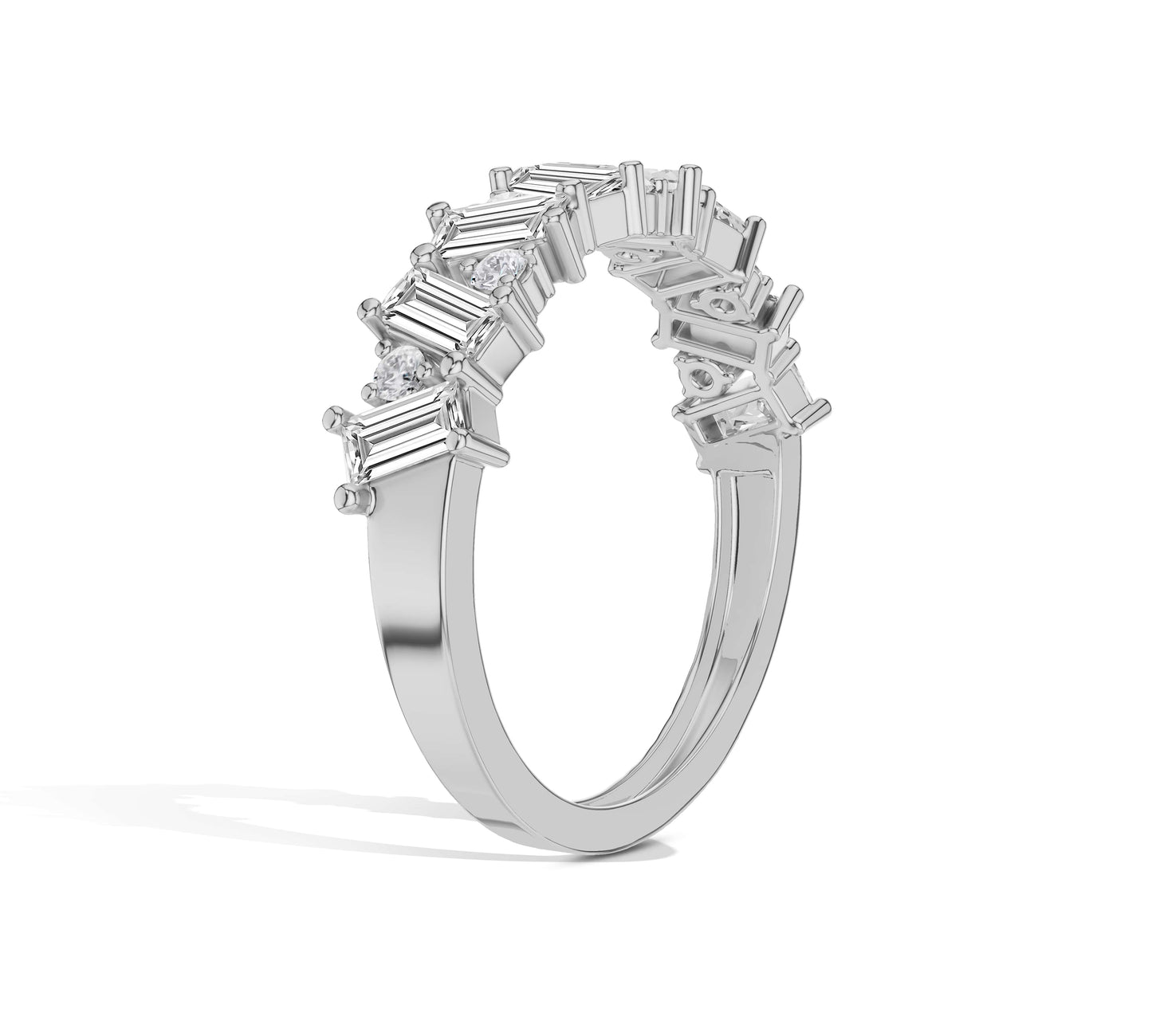 Elegant staggered baguette diamond band