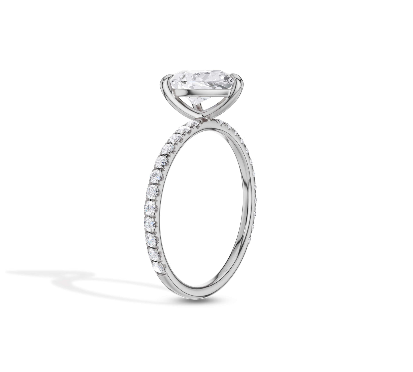 Stylish white gold ring with pavé band and pear center