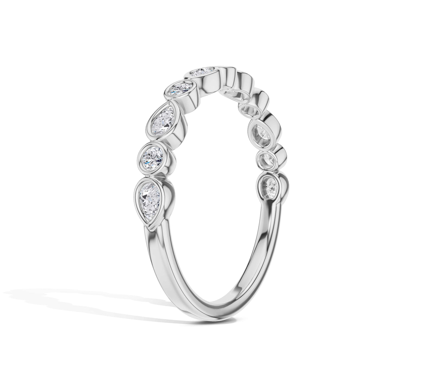 18K white gold bezel set eternity ring with unique design