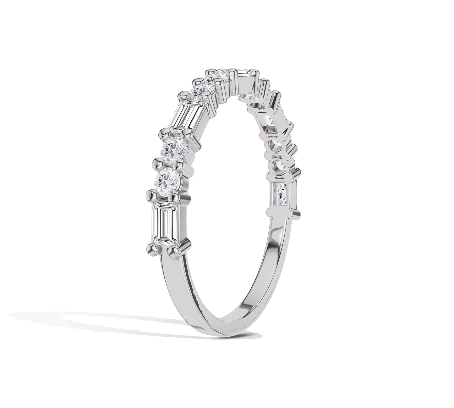 14k White Gold Round and Baguette Diamond Band