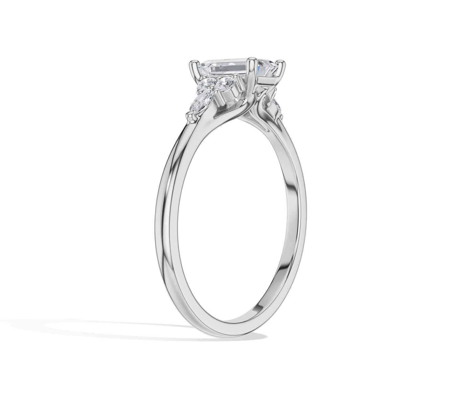 Emerald diamond engagement ring in 18K white gold