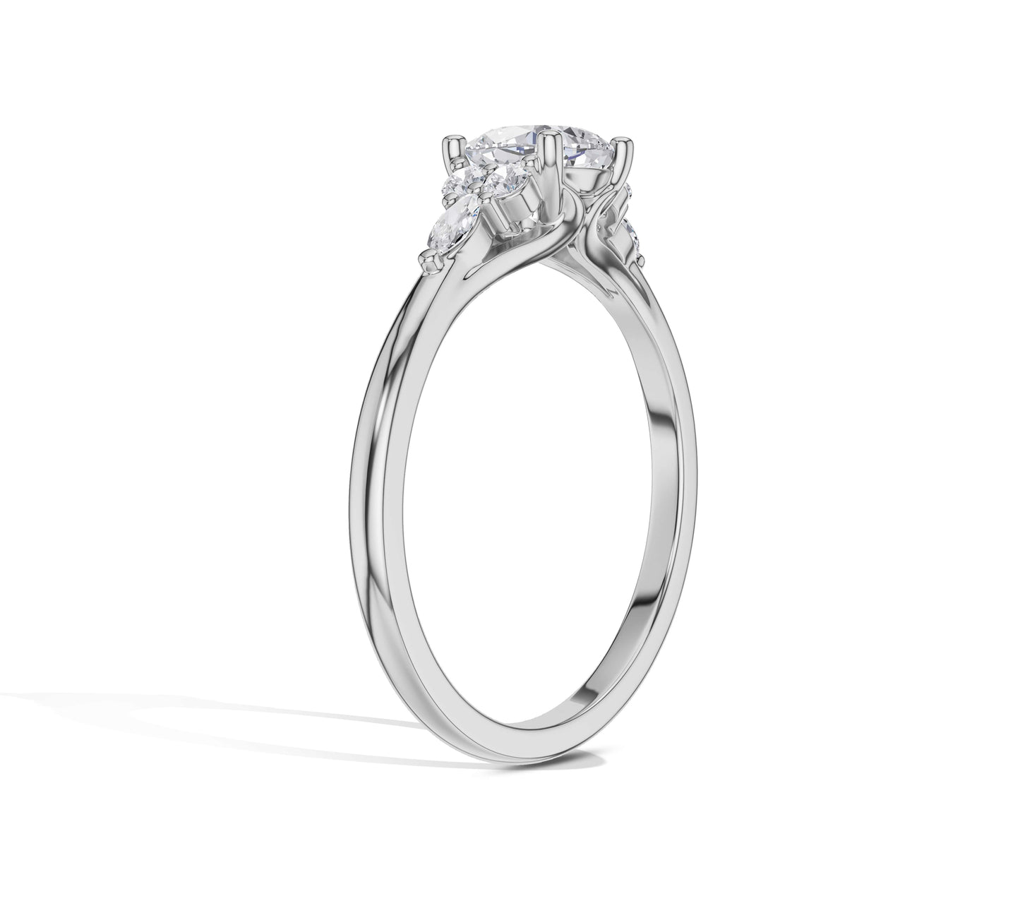 Three-stone engagement ring with cushion sparkle