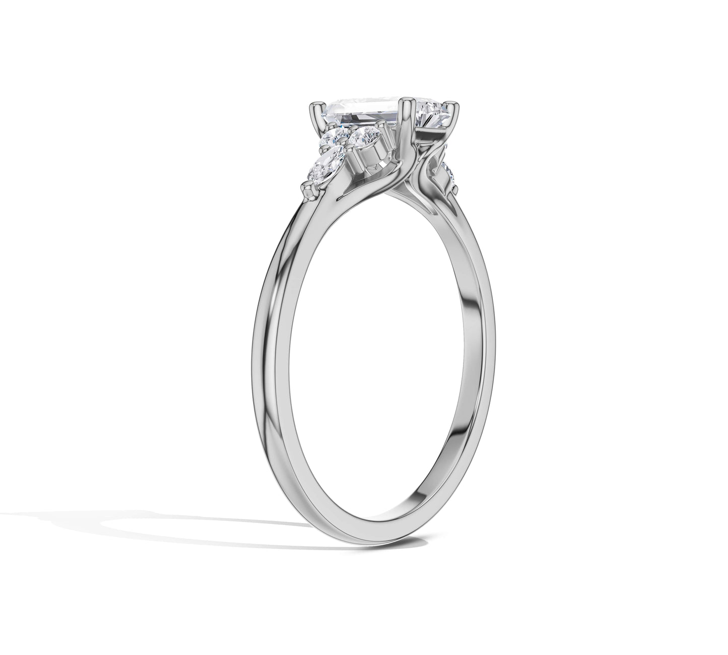 Classic white gold ring with radiant center diamond