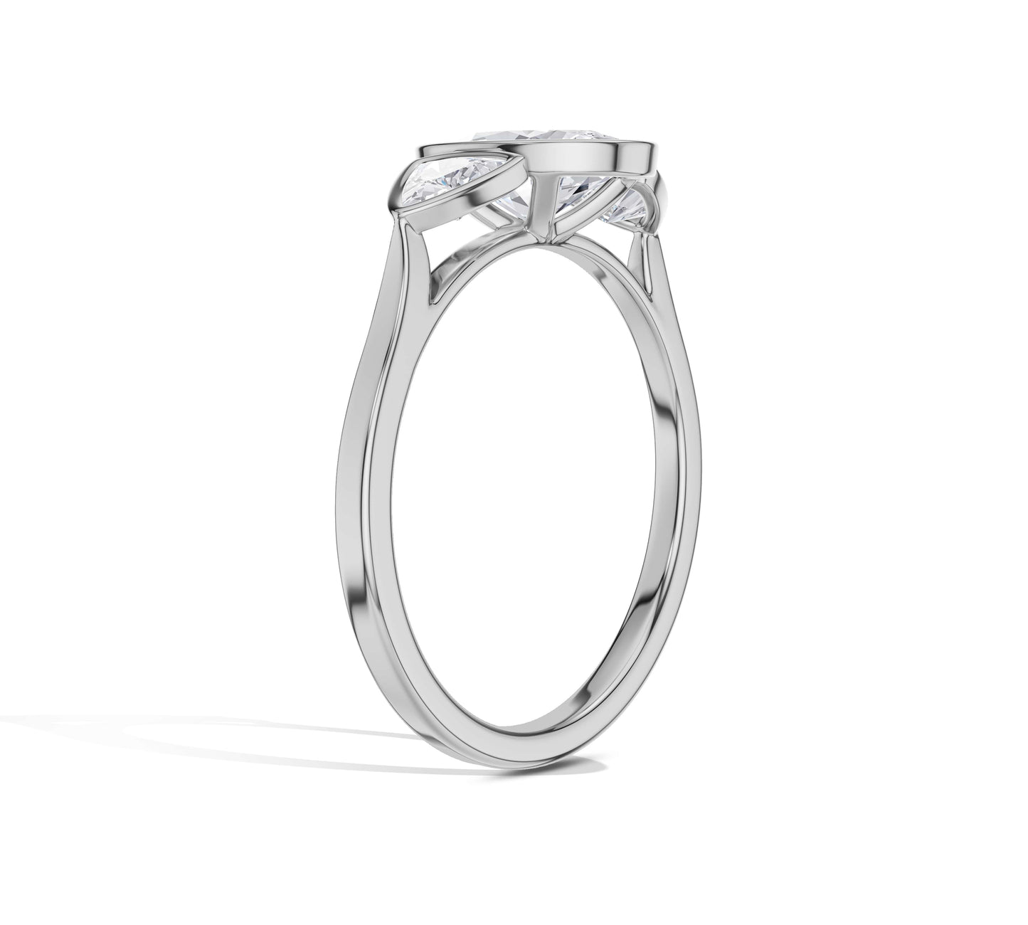 Timeless white gold engagement ring with shield design