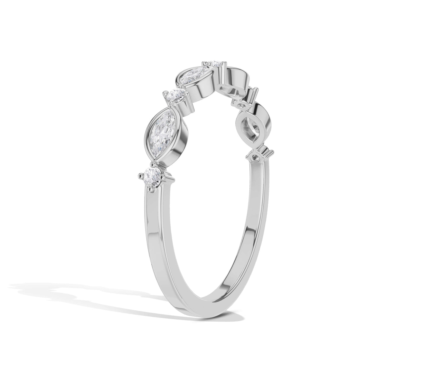 Eye-catching ring with bezel-set marquise diamonds