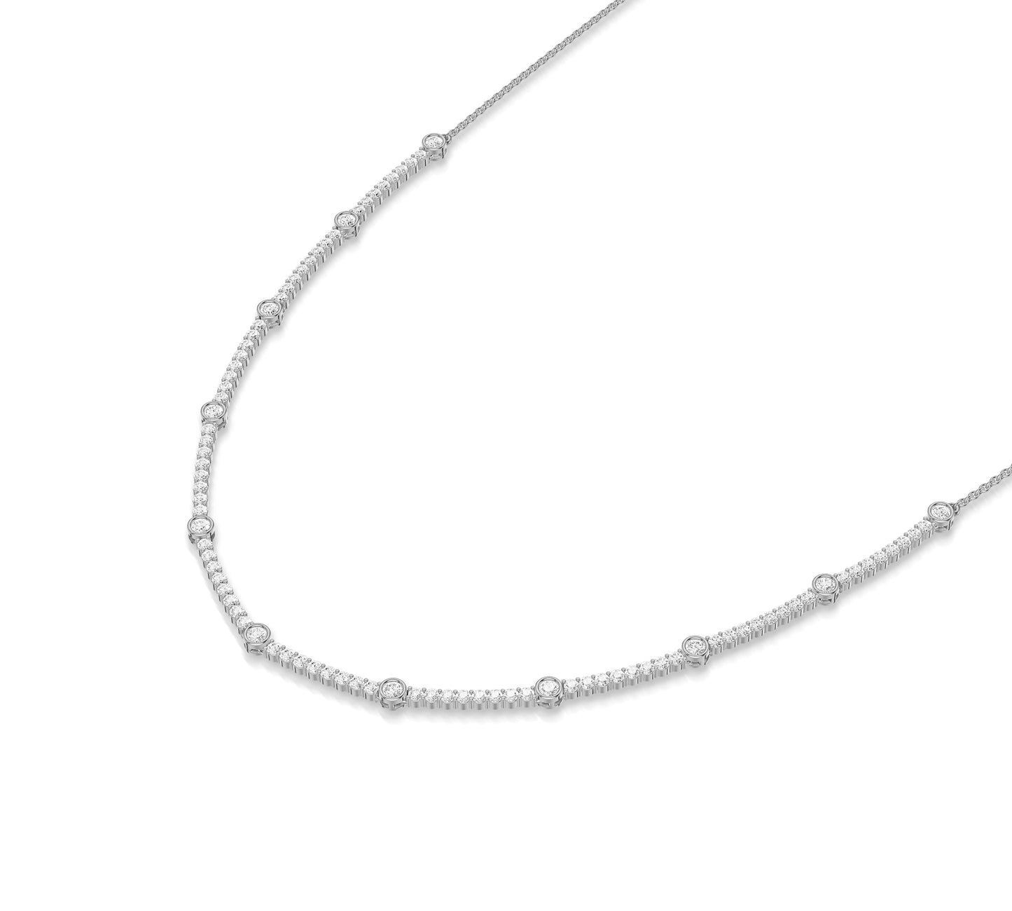 Gold station necklace with round diamonds
