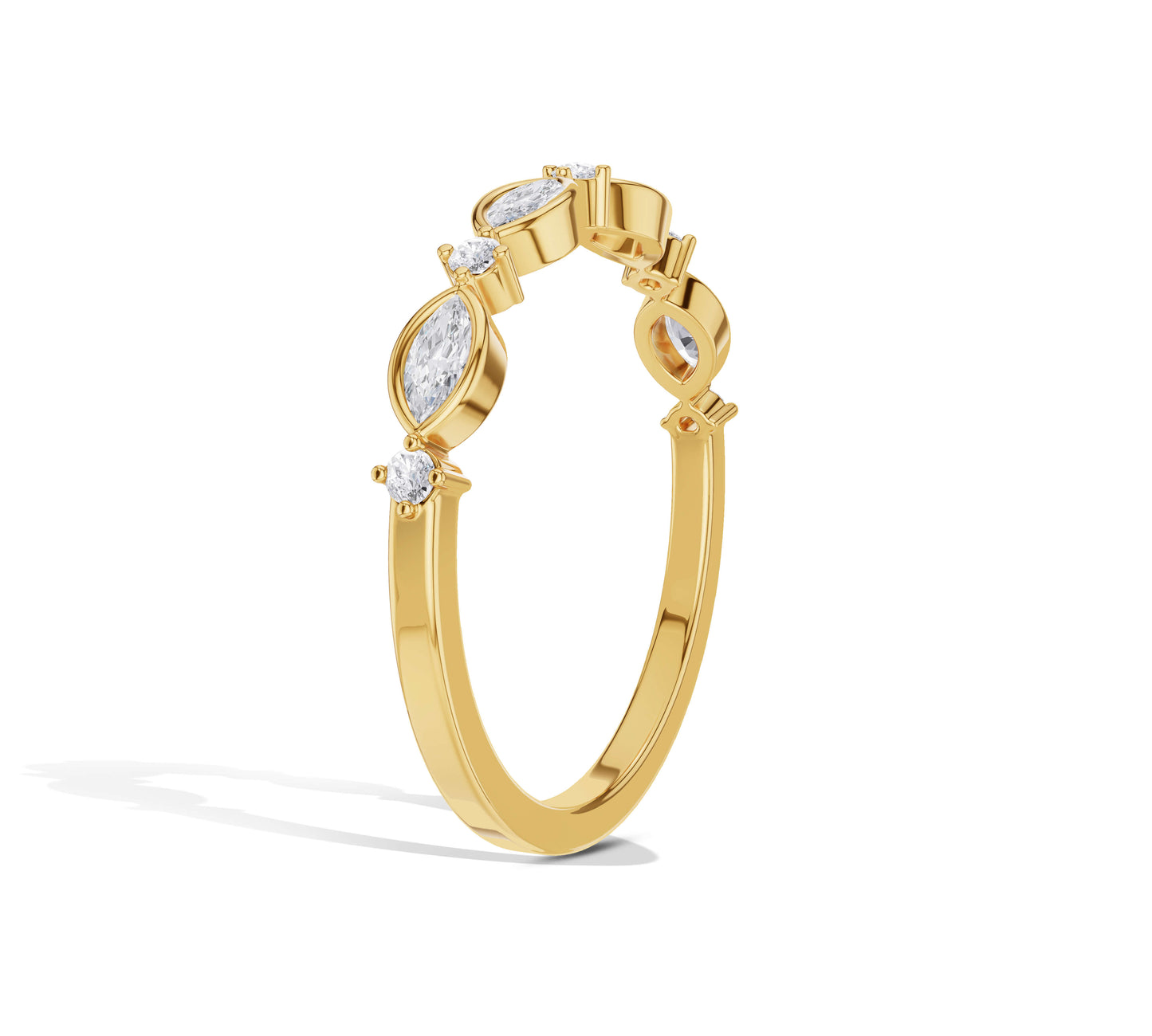 Elegant yellow gold band with marquise-shaped diamonds