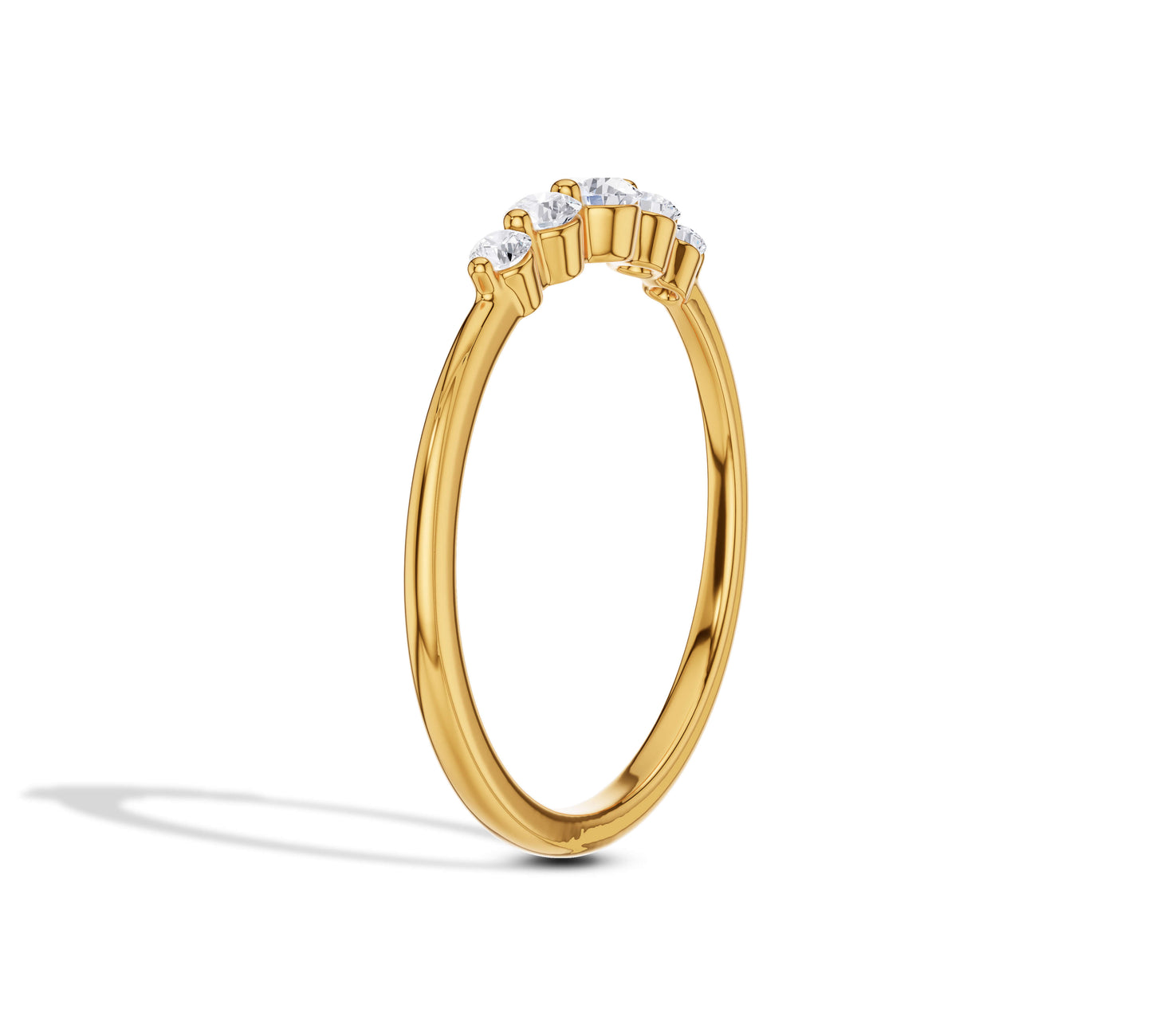 Graduated rose gold five diamond ring with moissanite sparkle