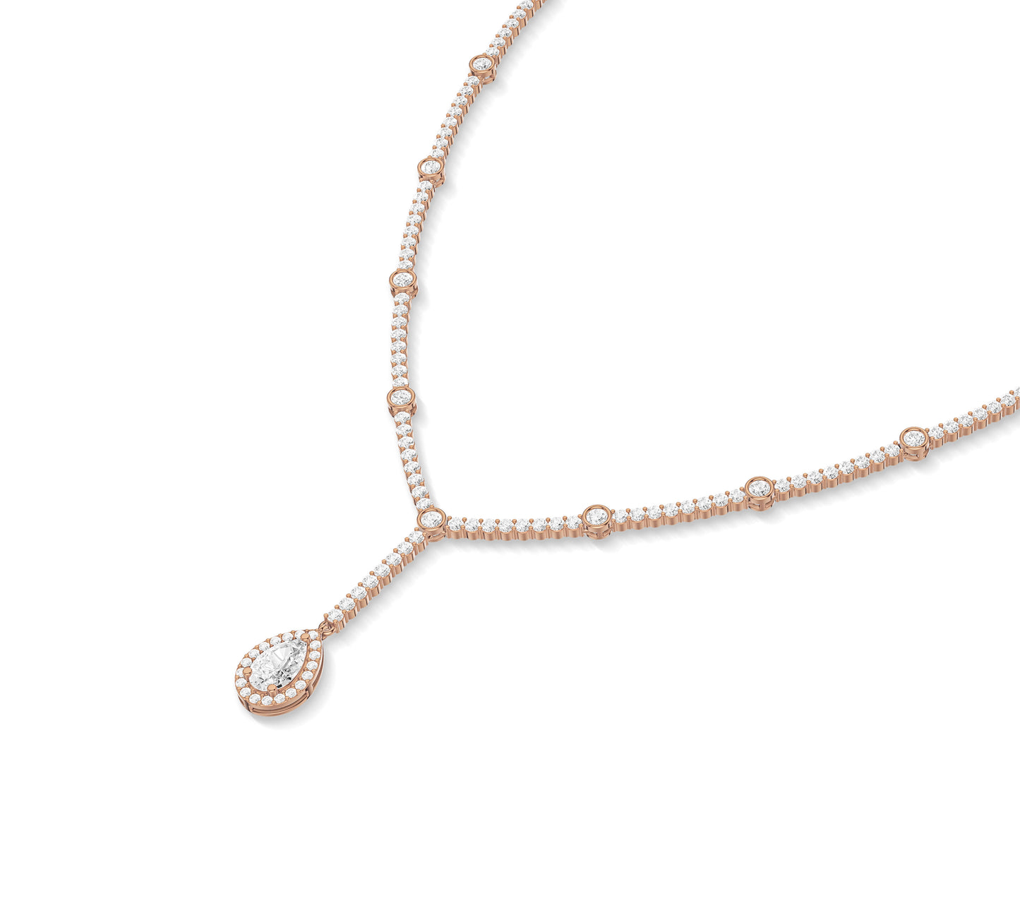 Lab diamond lariat necklace with delicate teardrop charm