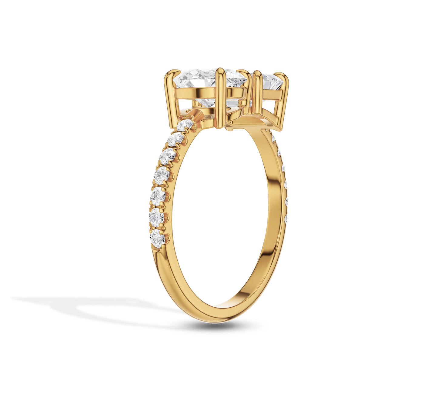 Bold 14K yellow gold dual diamond ring with pavé accents