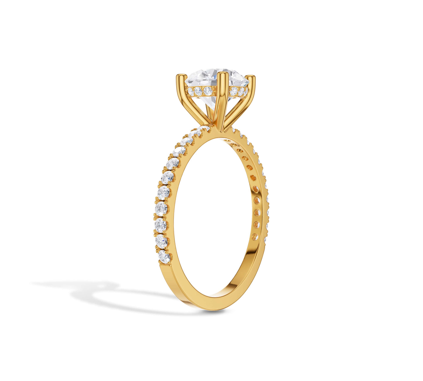 Hidden halo engagement ring in 14K yellow gold setting