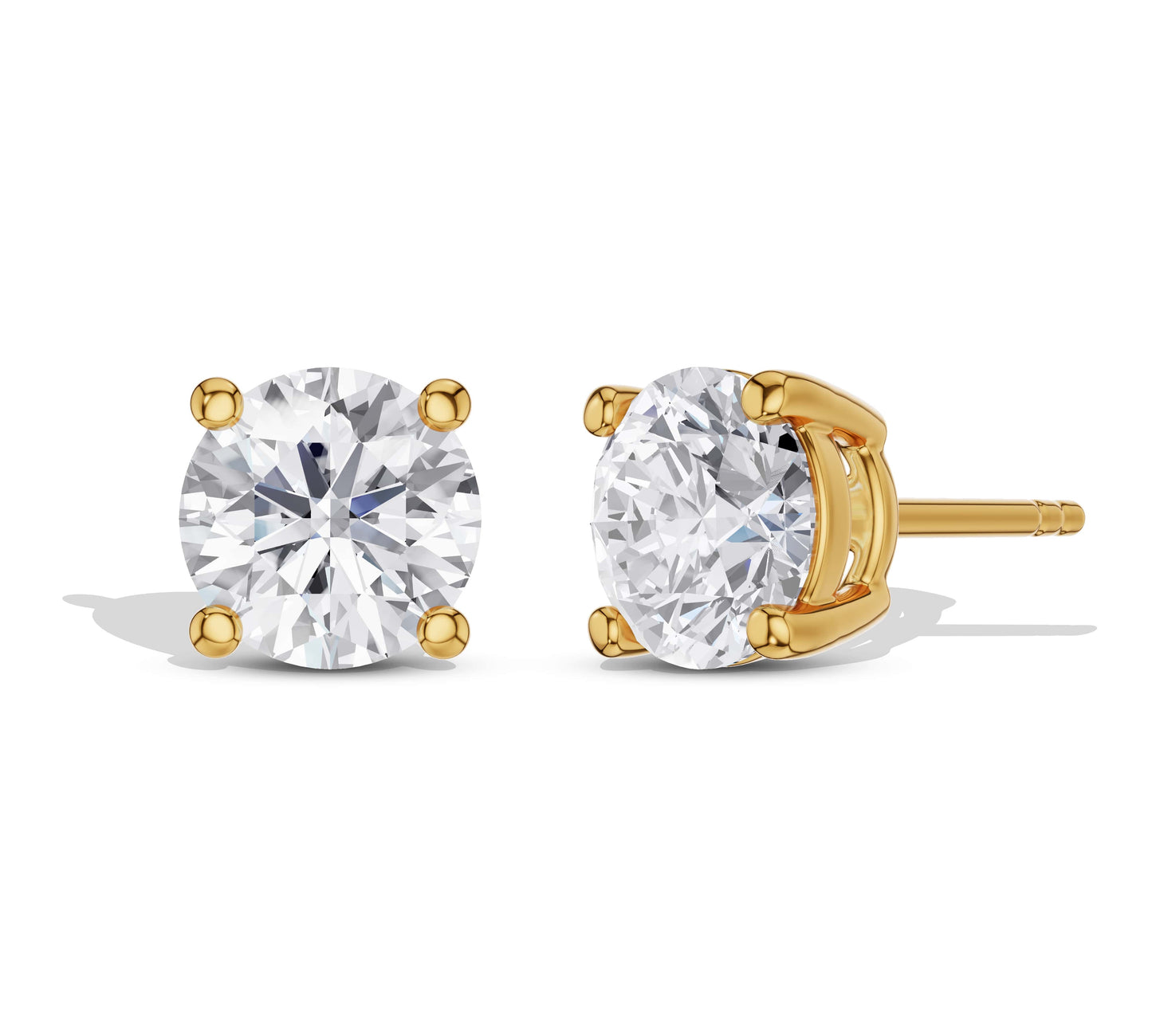 Close-up round cut diamond earrings