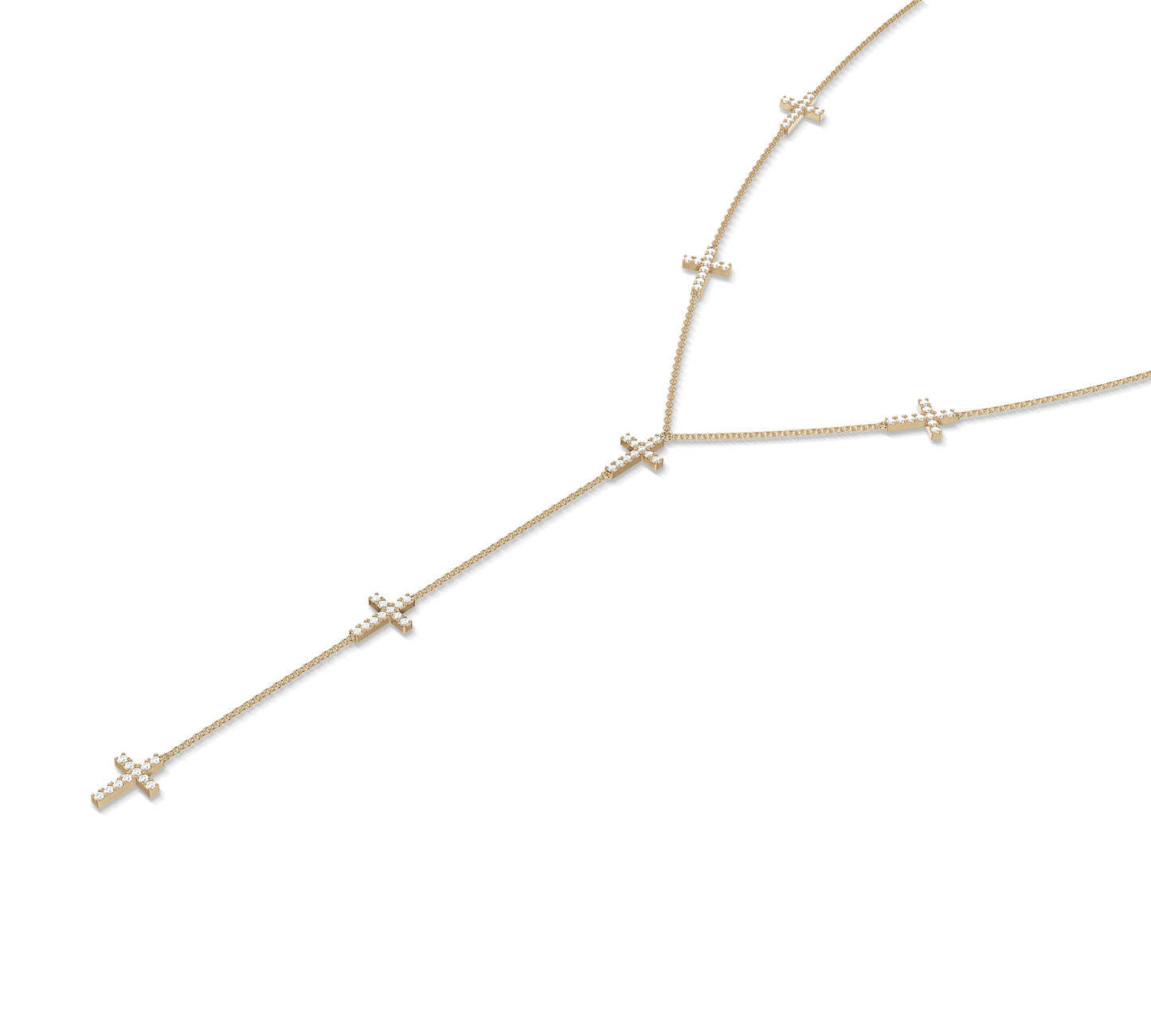 14K yellow gold long Y-shaped diamond cross necklace