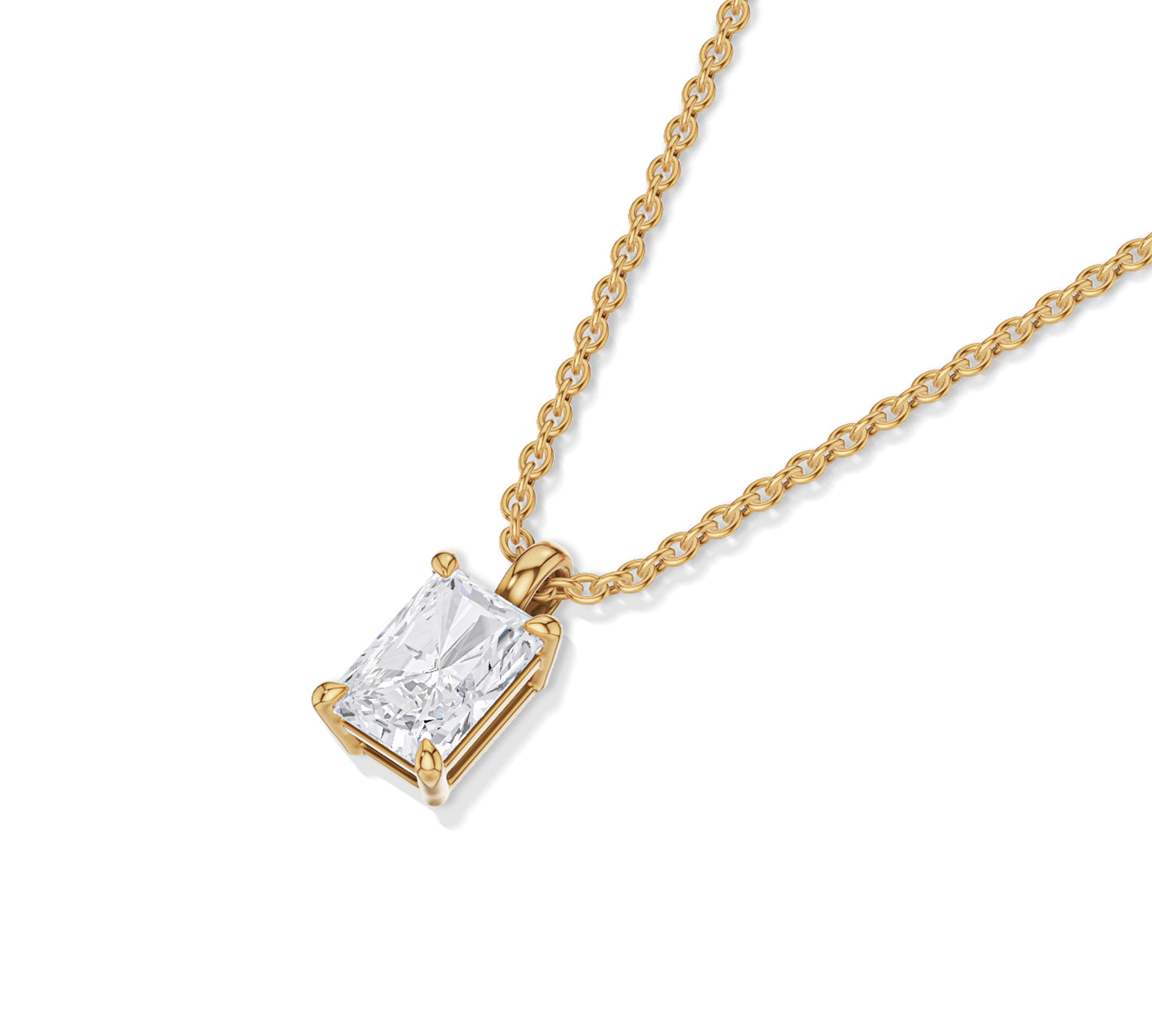 radiant diamond on a necklace