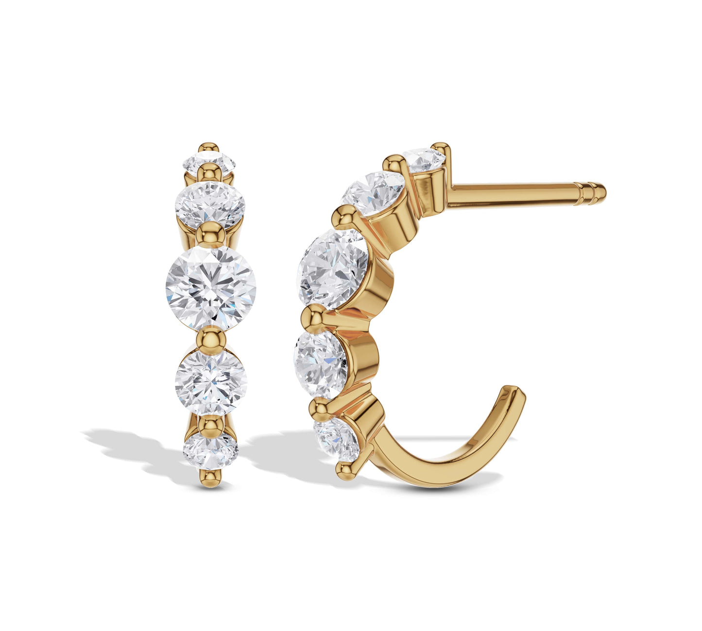 Curve style yellow gold diamond hoop earrings