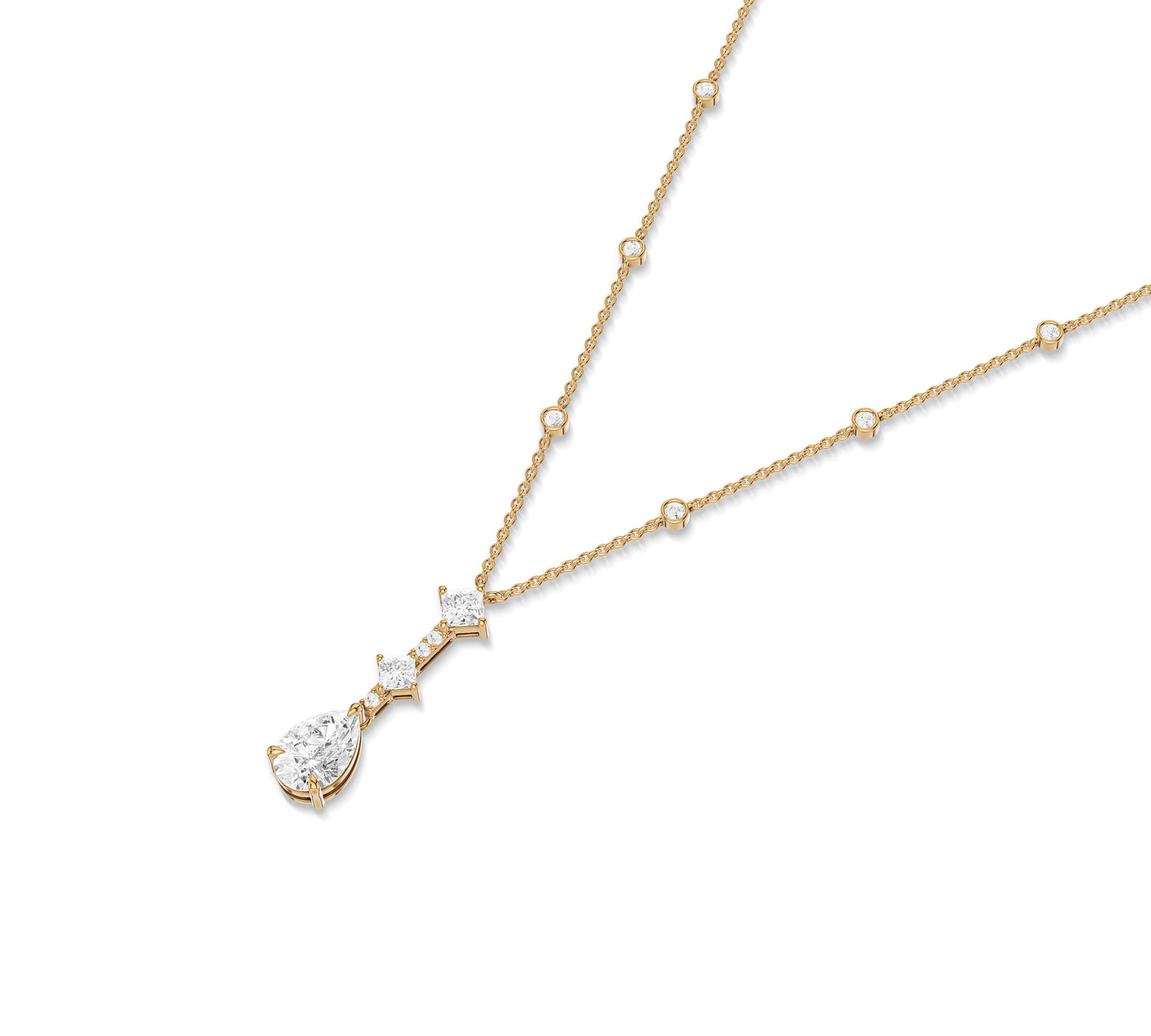 Elegant Y-necklace with dangling pear-shaped diamond