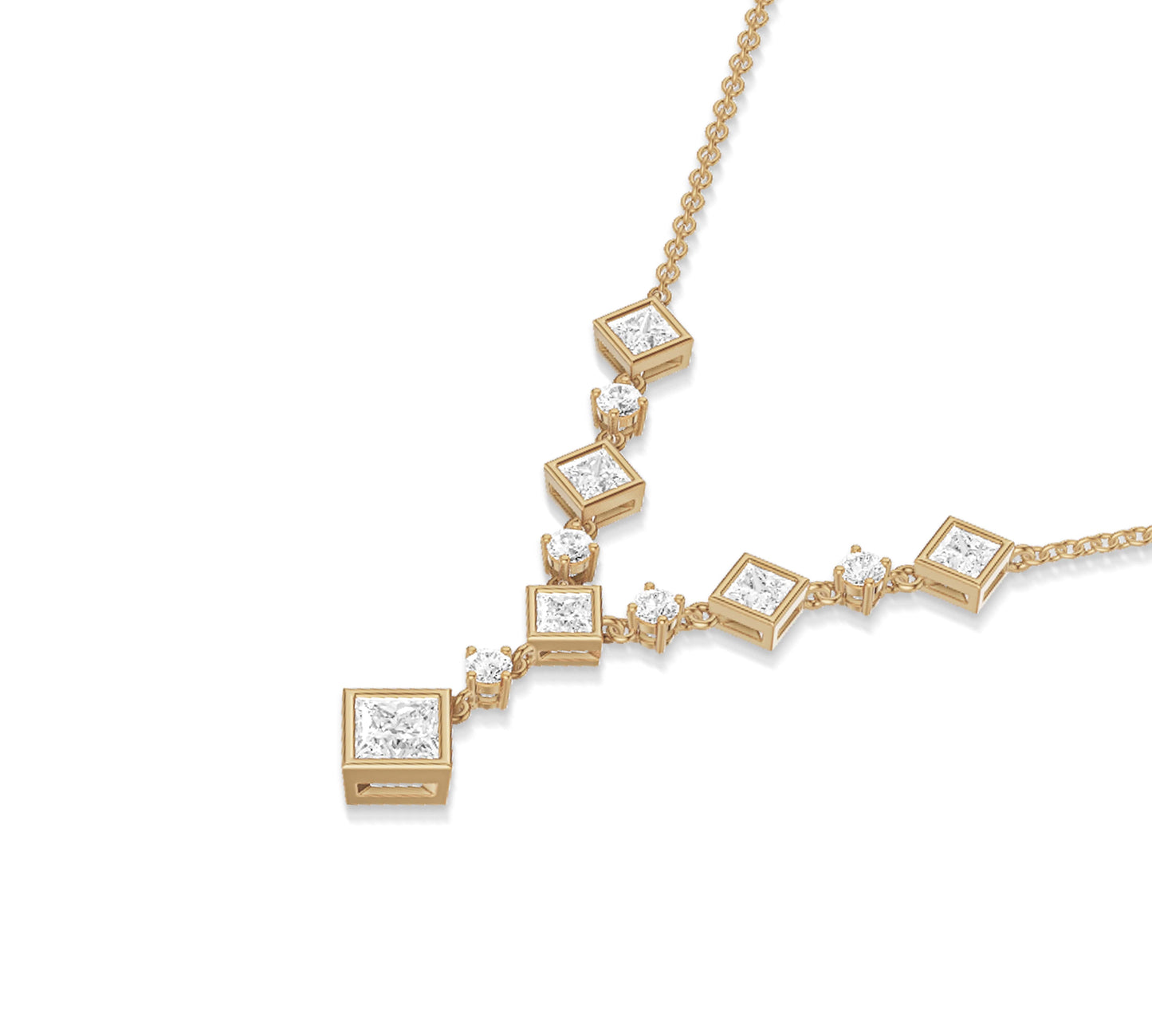 Yellow gold necklace with princess diamonds