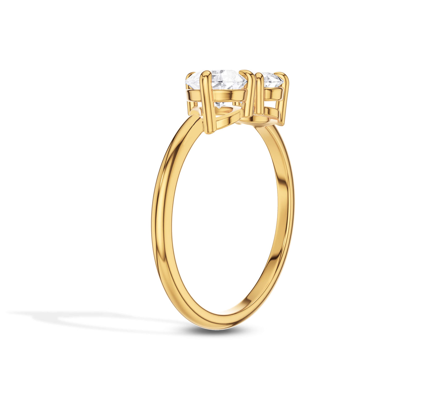 Lab created dual diamond ring in yellow gold open setting