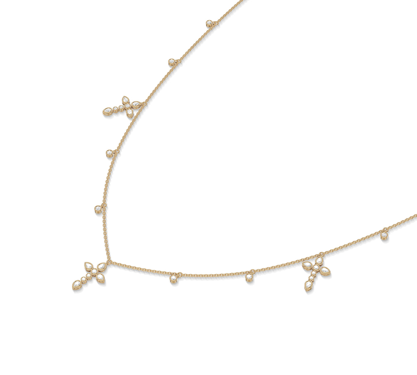 Unique yellow gold necklace with elegant pear-cut diamonds