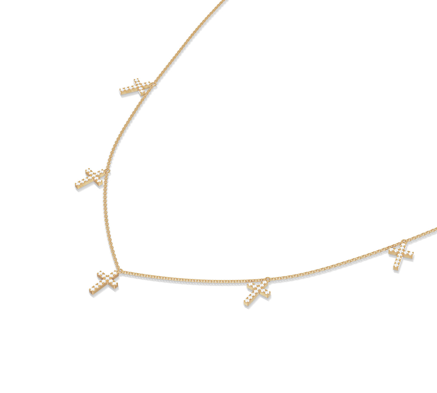Yellow gold cross charm necklace with pavé diamonds