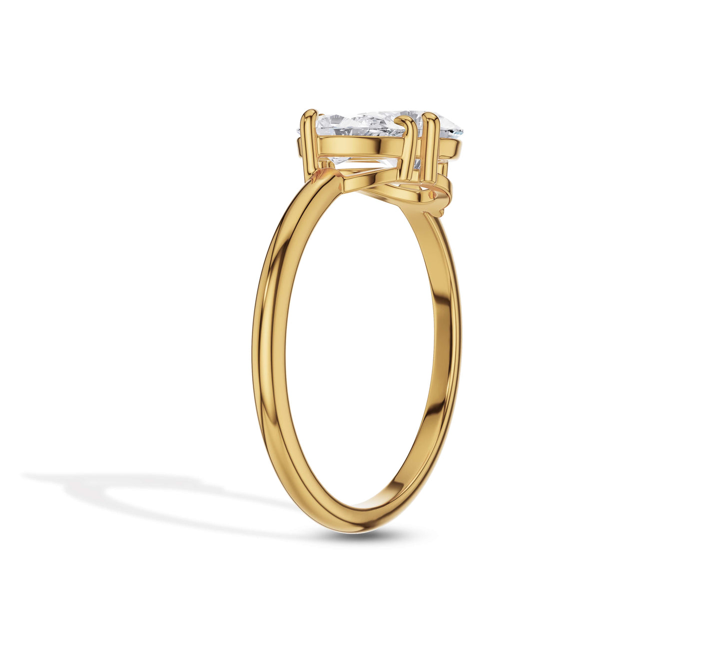 Unique yellow gold Toi et Moi ring with asymmetrical pear cuts