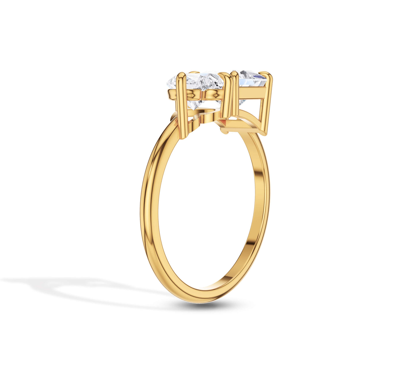 Romantic 14K yellow gold ring featuring square and heart cuts