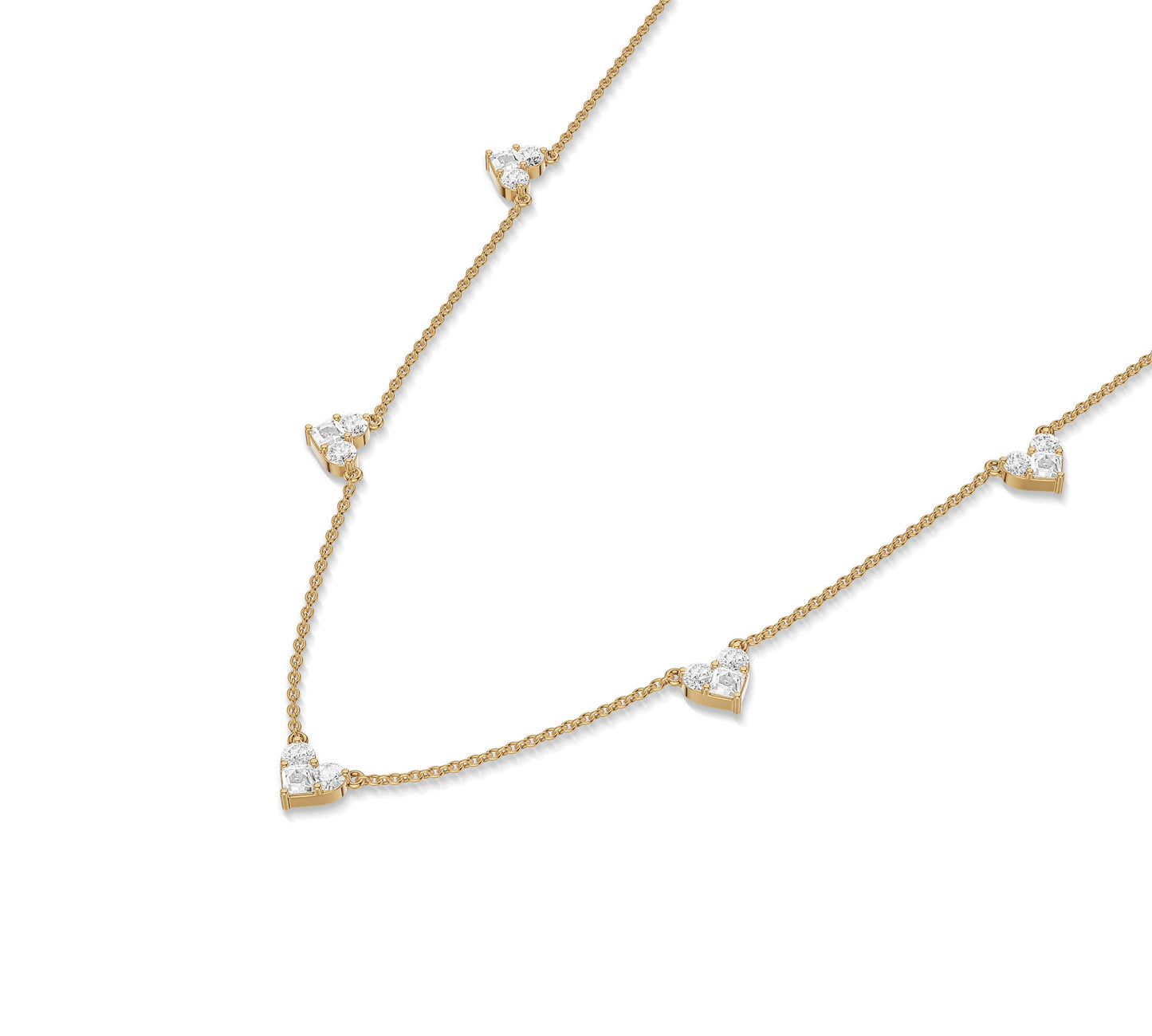 Yellow gold necklace with small heart-shaped diamonds