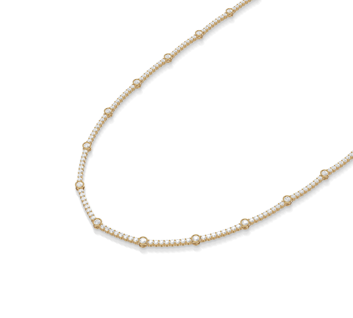 Minimalist gold chain necklace with round bezel-set lab grown diamonds