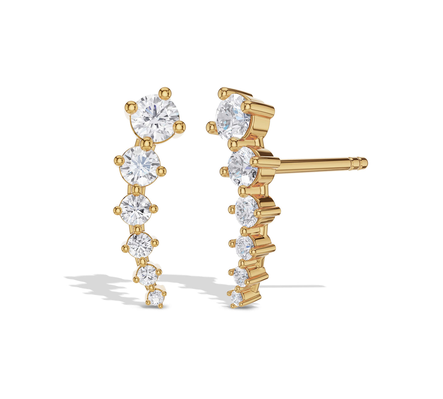 Dangling yellow gold diamond drop studs