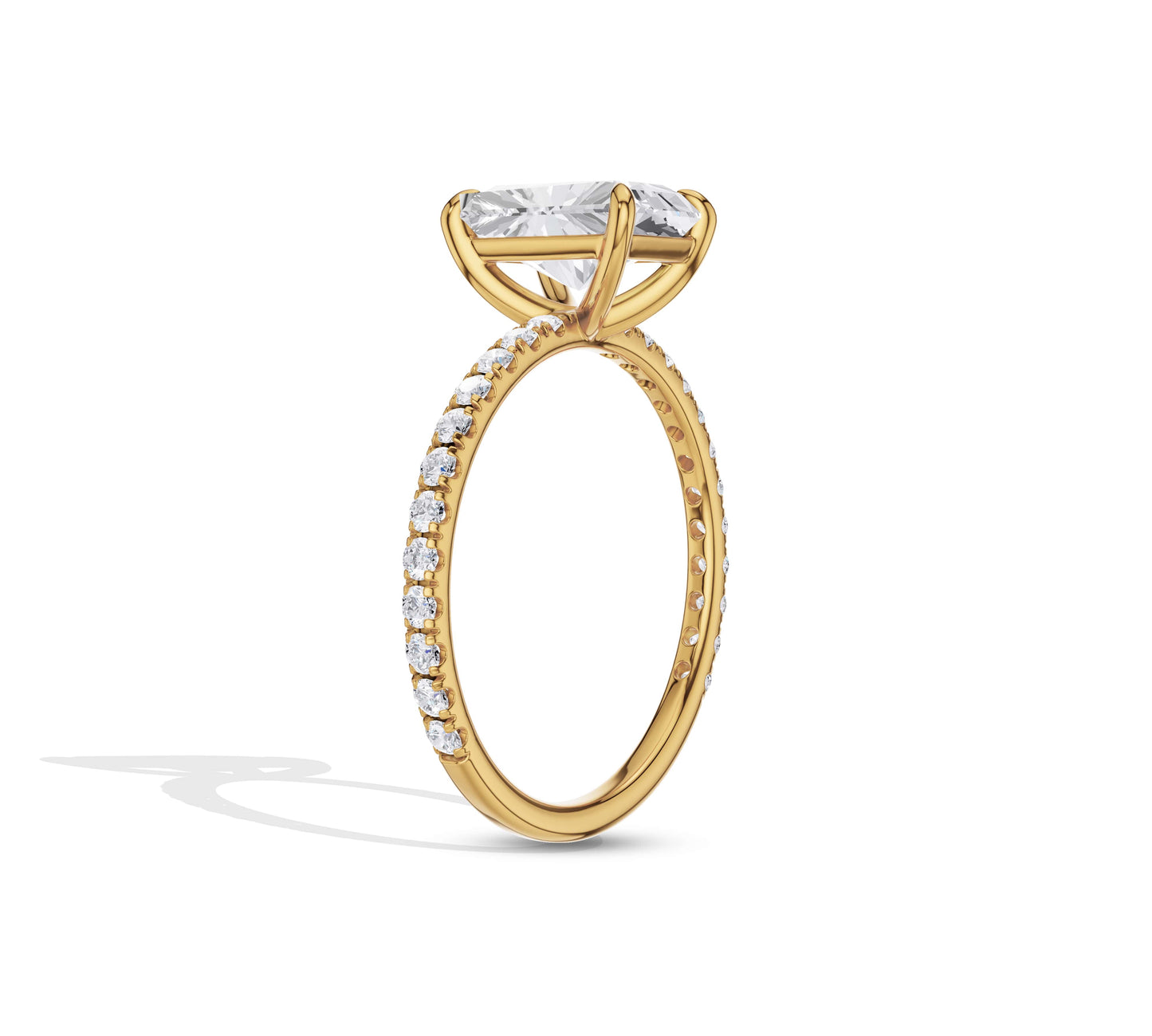 Long rectangular diamond centerpiece on pavé shank