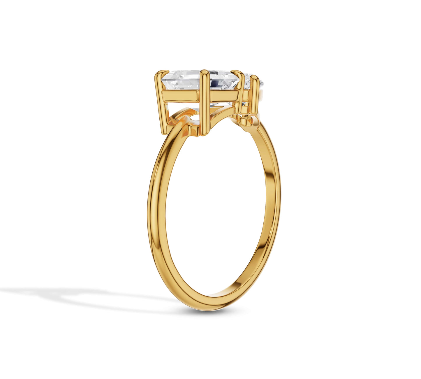 Dual stone engagement ring in yellow gold with lab diamonds