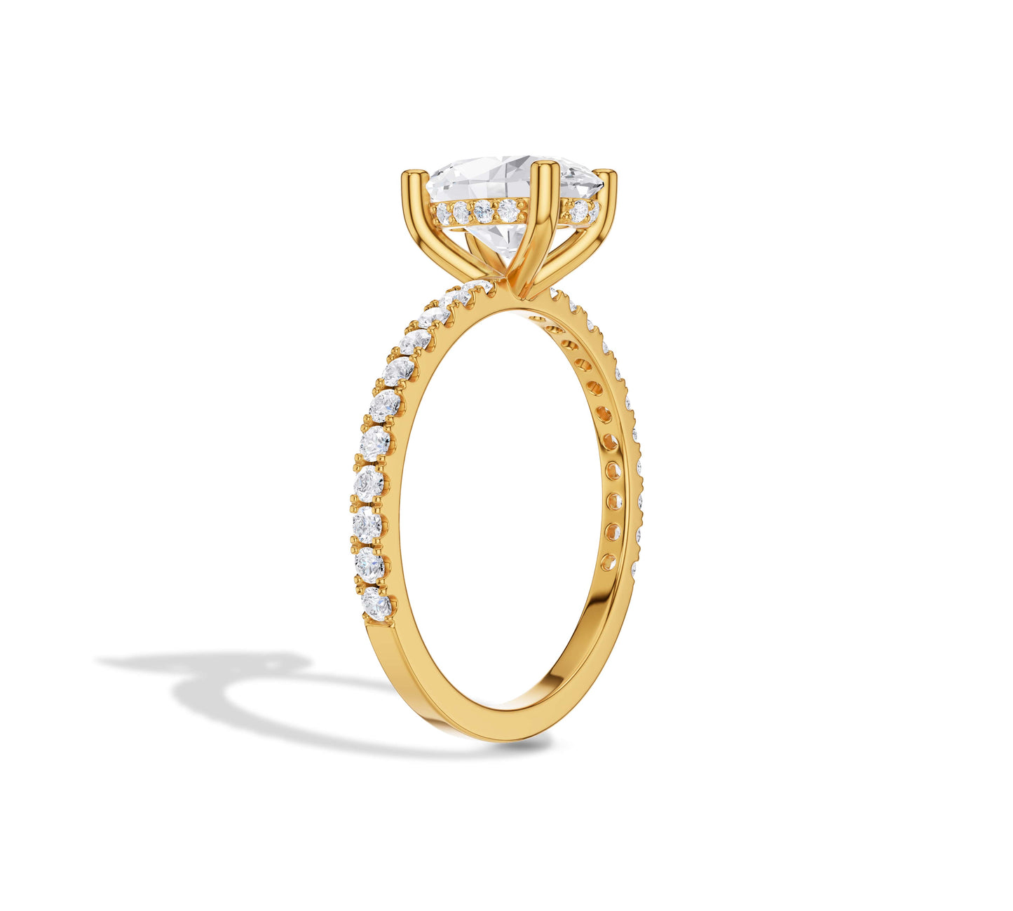 14K yellow gold hidden halo ring with oval lab diamond