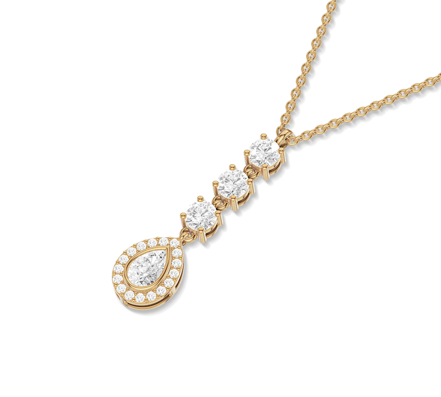 Gold drop necklace with round and pear diamonds