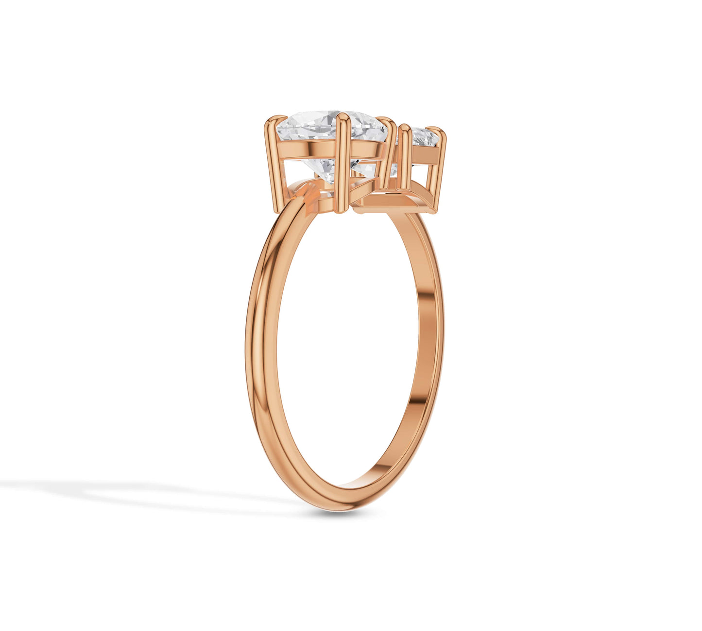 Rose gold open ring with lab grown cushion and emerald diamonds