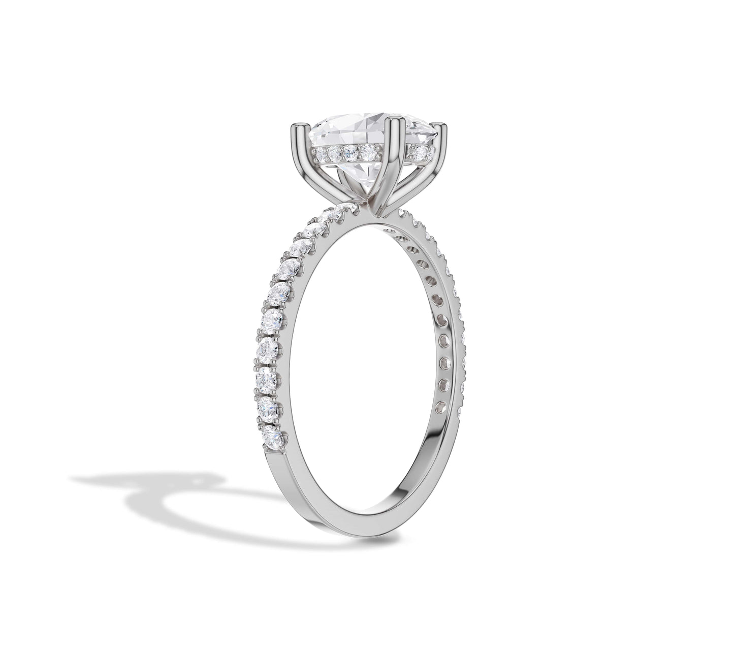 White gold hidden halo oval engagement ring