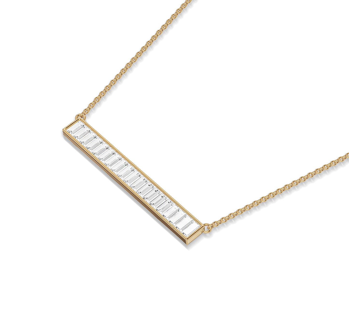 14K gold bar necklace with lab-created baguette diamonds