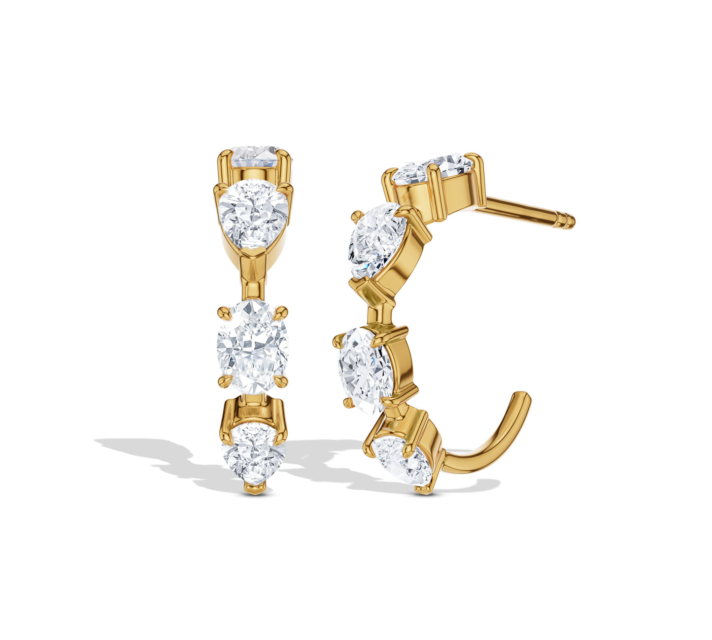 Side and front view of diamond crawler hoops in gold