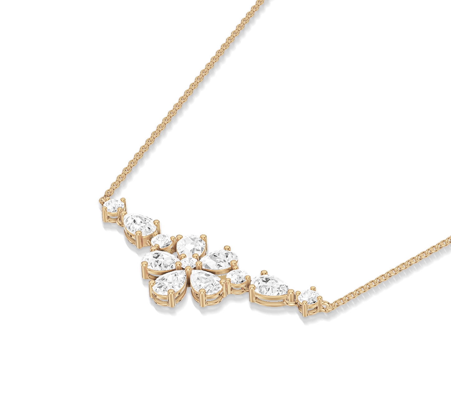 gold necklace with flower-shaped diamond cluster