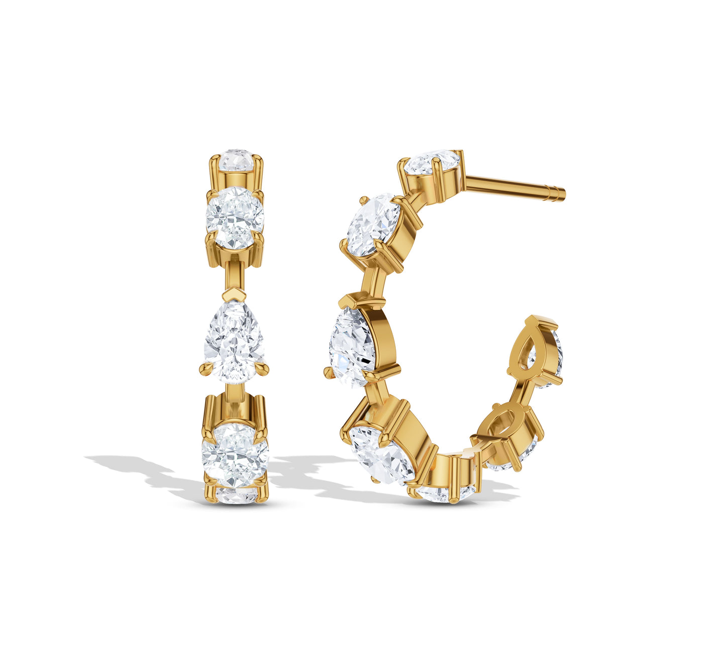Yellow gold hoops with alternating stone